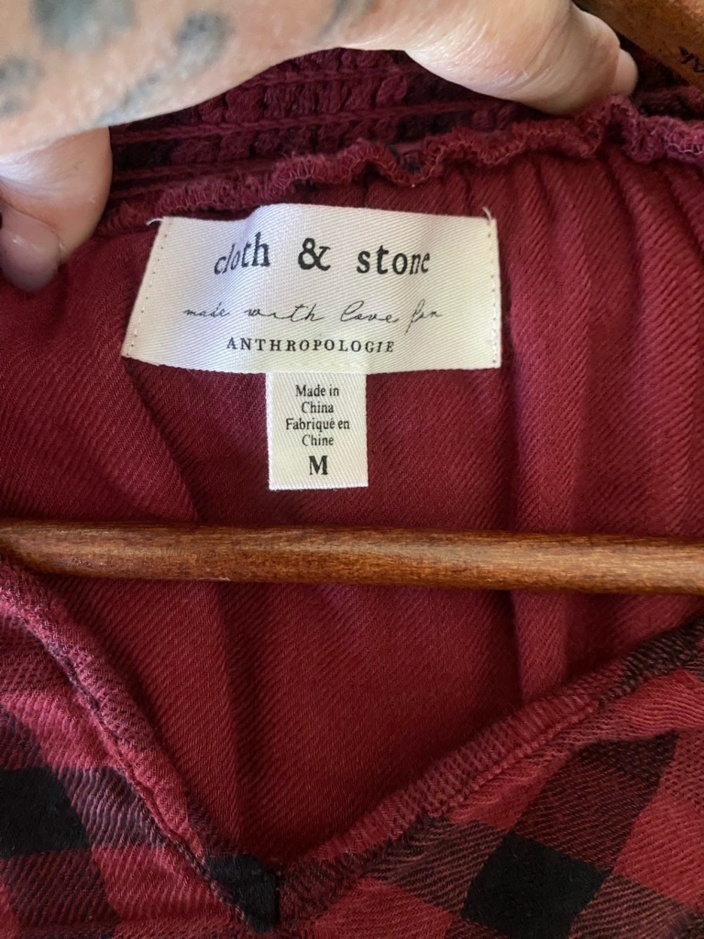 Cloth & Stone Anthropologie Red Buffalo Plaid Smocked Waist Blouse - Medium - Picture 3 of 3
